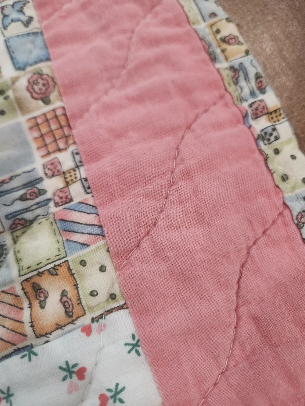 handmade baby quilt pinwheel pattern Pink White Patchwork 42x42.5